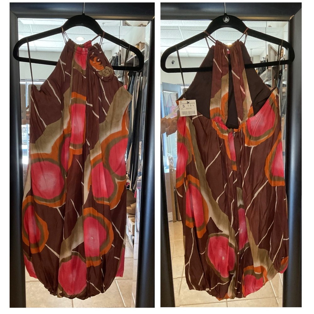 Rare Zara Halter Neck Balloon Dress with Rosettes